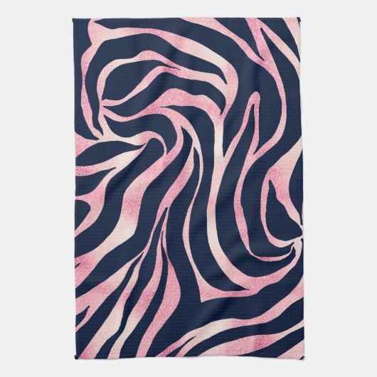 Elegante Rose Gold Glitzer Zebra Blauer Tierdruck Geschirrtuch (Vertikal)
