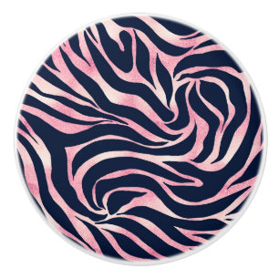 Elegante Rose Gold Glitzer Zebra Blauer Tierdruck Keramikknauf