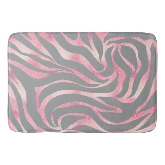 Elegante Rose Gold Glitzer Zebra Gray Animal Print Badematte (Vorderseite)