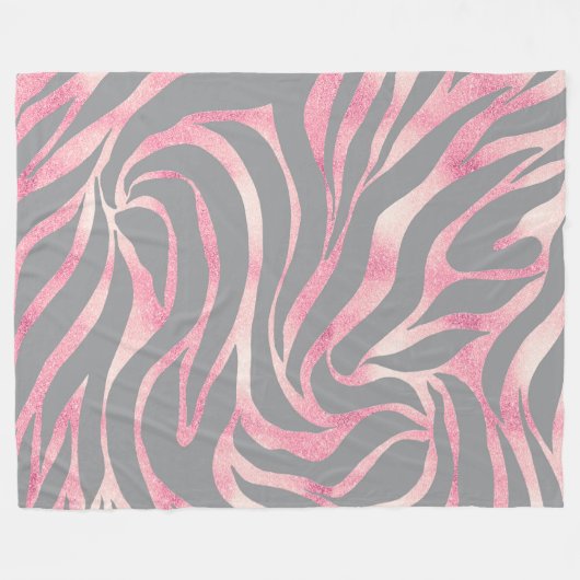 Elegante Rose Gold Glitzer Zebra Gray Animal Print Fleecedecke (Vorderseite (Horizontal))