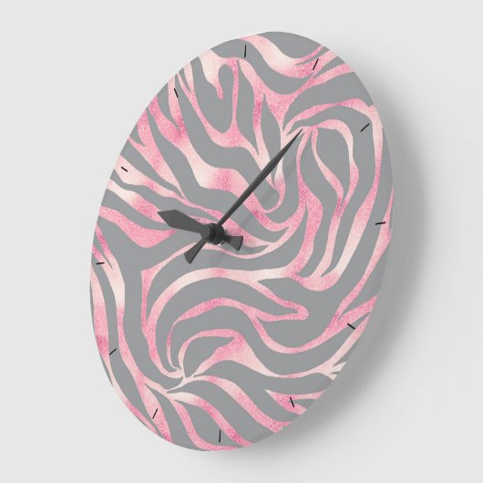 Elegante Rose Gold Glitzer Zebra Gray Animal Print Große Wanduhr (Winkel)
