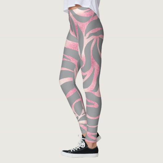 Elegante Rose Gold Glitzer Zebra Gray Animal Print Leggings (Links)