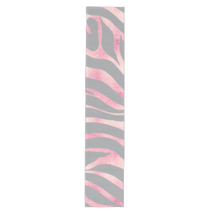 Elegante Rose Gold Glitzer Zebra Gray Animal Print Mittelgroßer Tischläufer