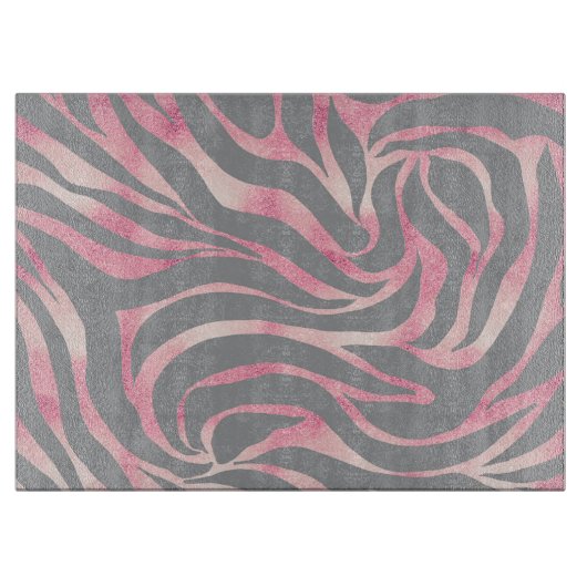 Elegante Rose Gold Glitzer Zebra Gray Animal Print Schneidebrett (Vorderseite)