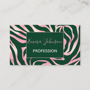 Elegante Rose Gold Glitzer Zebra Green Animal Prin Visitenkarte