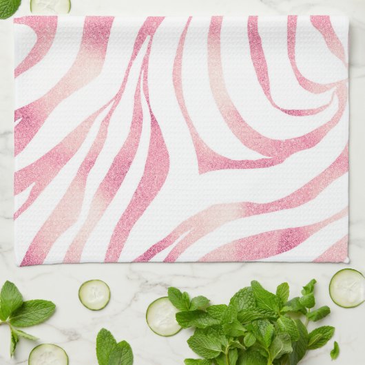 Elegante Rose Gold Glitzer Zebra Weißes Tier Print Geschirrtuch (Gefaltet)