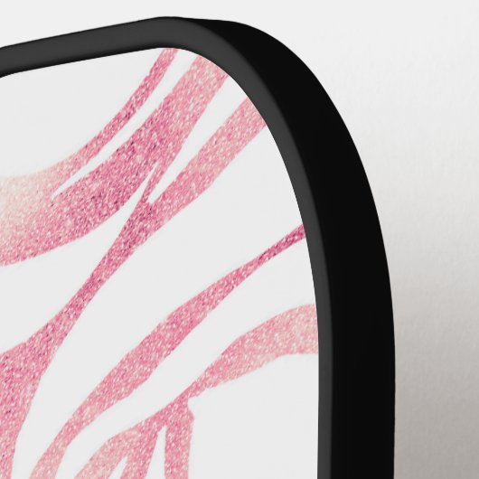 Elegante Rose Gold Glitzer Zebra Weißes Tier Print Pickleball Schläger (Linke Seite)