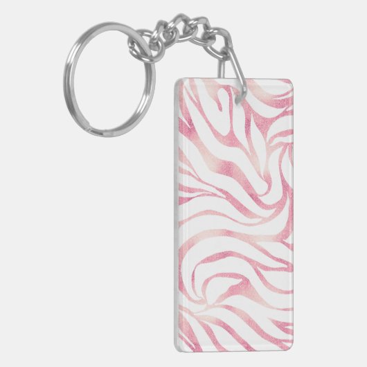 Elegante Rose Gold Glitzer Zebra Weißes Tier Print Schlüsselanhänger (Vorderseite links)