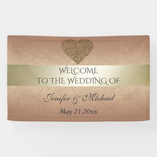 Elegante Rose Gold Goldene abstrakte Hochzeit Banner (Horizontal)