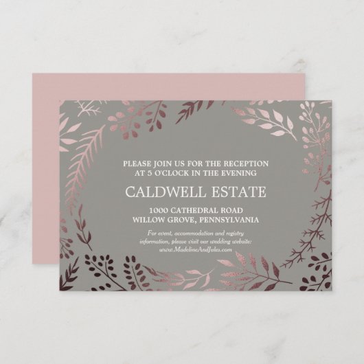 Elegante Rose Gold & Gray Hochzeitskarte Begleitkarte (Vorne/Hinten)