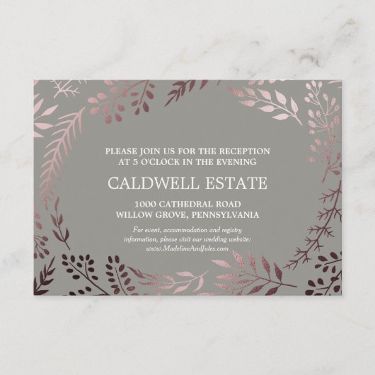 Elegante Rose Gold & Gray Hochzeitskarte Begleitkarte (Vorderseite)