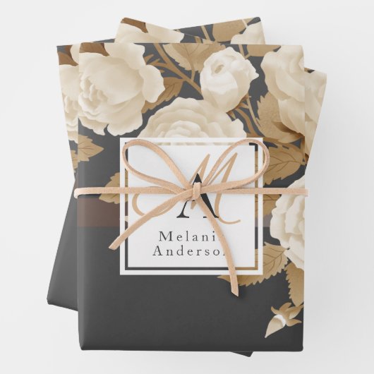 Elegante Rose Gold Gray Monogram Geschenkpapier Set (Beispiel)