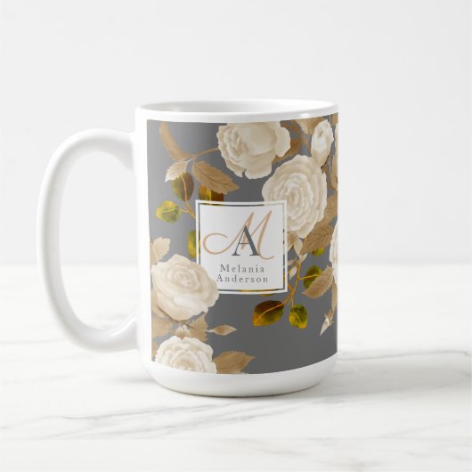Elegante Rose Gold Gray Monogram Kaffeetasse (Links)