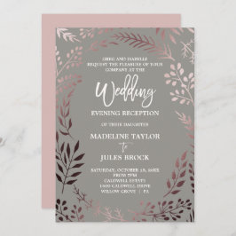 Elegante Rose Gold & Gray Wedding Abend Empfang Einladung