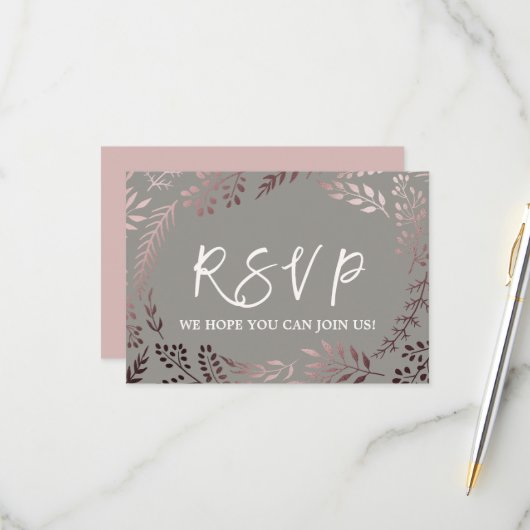 Elegante Rose Gold & Gray Wedding Website RSVP Car Karte (Vorderseite/Rückseite Beispiel)