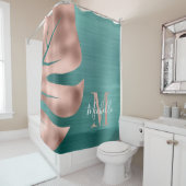 Elegante Rose Gold Green Palm Leaf Monogram Duschvorhang (Beispiel)