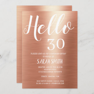 Elegante Rose Gold Hallo 30 Geburtstag Einladung