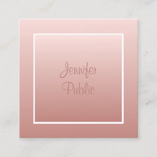 Elegante Rose Gold Handgeschriebenes Template Mode Quadratische Visitenkarte (Vorderseite)