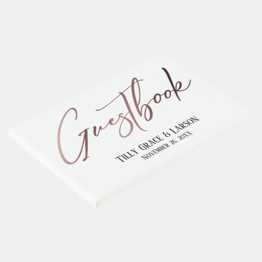 Elegante Rose Gold Handwriting Einfaches Gästebuch (Ecke)