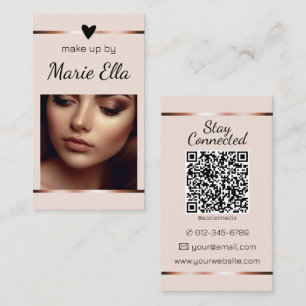 Elegante Rose Gold Heart Foto QR Code Vorlage Visitenkarte