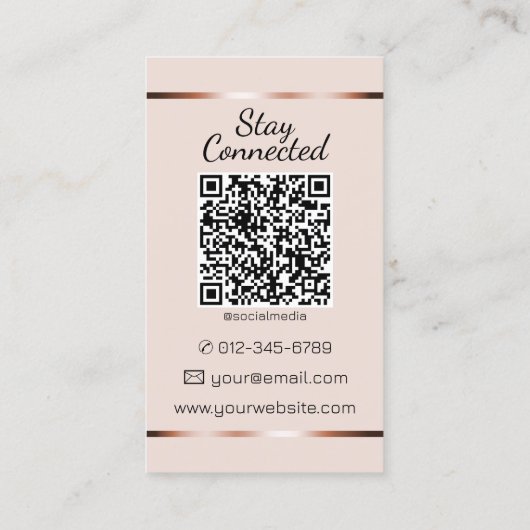 Elegante Rose Gold Heart Foto QR Code Vorlage Visitenkarte (Rückseite)