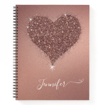 Elegante Rose Gold Heart Glitzer Girly Notebook