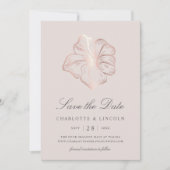 Elegante Rose Gold Hibiskus Blume Hochzeit Save The Date (Vorderseite)