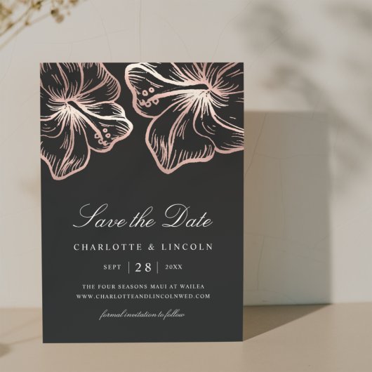Elegante Rose Gold Hibiskus Blume Hochzeit Save The Date