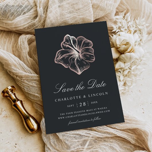 Elegante Rose Gold Hibiskus Blume Hochzeit Save The Date