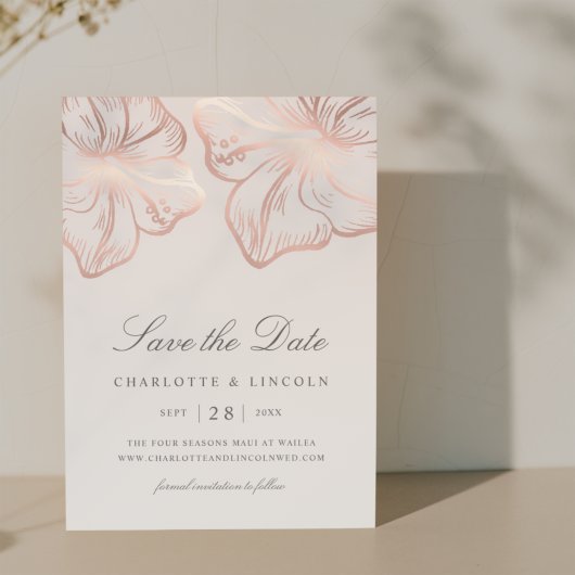 Elegante Rose Gold Hibiskus Blume Hochzeit Save The Date