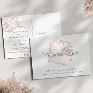 Elegante Rose Gold Hibiskus Hochzeit speichern Sie Ankündigungspostkarte