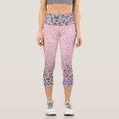 Elegante Rose Gold Iridescent Glitzer Leopard Prin Capri Leggings (Vorderseite)