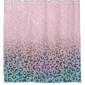 Elegante Rose Gold Iridescent Glitzer Leopard Prin Duschvorhang (Vorderseite)