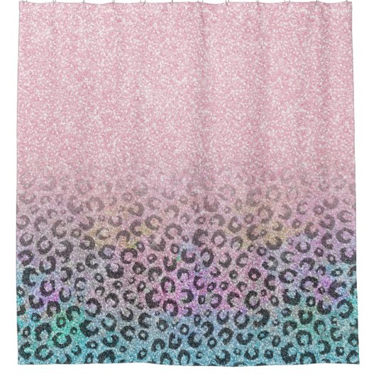 Elegante Rose Gold Iridescent Glitzer Leopard Prin Duschvorhang (Vorderseite)