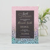 Elegante Rose Gold Iridescent Glitzer Leopard Prin Einladung (Stehend Vorderseite)