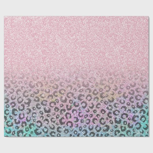 Elegante Rose Gold Iridescent Glitzer Leopard Prin Geschenkpapier (Flach)