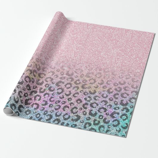 Elegante Rose Gold Iridescent Glitzer Leopard Prin Geschenkpapier (Ungerollt)