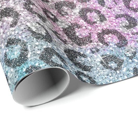 Elegante Rose Gold Iridescent Glitzer Leopard Prin Geschenkpapier (Rolleneckpunkt)