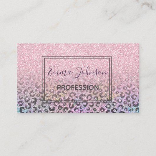Elegante Rose Gold Iridescent Glitzer Leopard Prin Visitenkarte (Vorderseite)