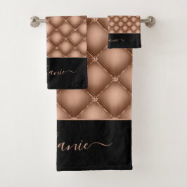Elegante Rose Gold Jewel Tufted Personalisiert Badhandtuch Set