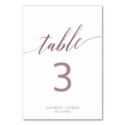 Elegante Rose Gold Kalligraphie Tischnummer (Vorderseite)