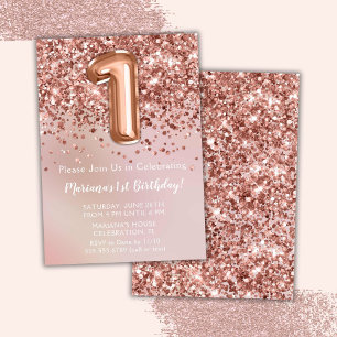 Elegante Rose Gold Kinder Girl 1. Geburtstag Party Einladung