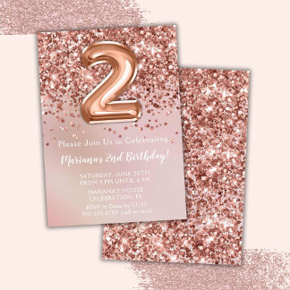 Elegante Rose Gold Kinder Girl 2. Geburtstag Party Einladung