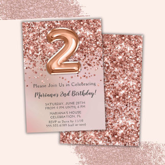 Elegante Rose Gold Kinder Girl 2. Geburtstag Party Einladung