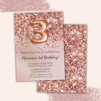 Elegante Rose Gold Kinder Girl 3. Geburtstag Party Einladung