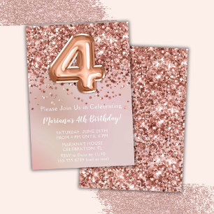 Elegante Rose Gold Kinder Girl 4. Geburtstag Party Einladung