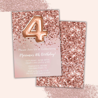Elegante Rose Gold Kinder Girl 4. Geburtstag Party Einladung