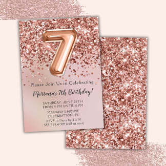 Elegante Rose Gold Kinder Girl 7. Geburtstagsparty Einladung