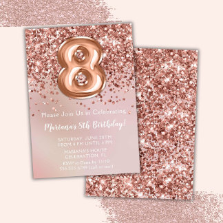 Elegante Rose Gold Kinder Girl 8. Geburtstagsparty Einladung