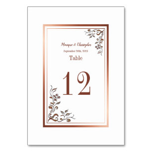 Elegante Rose Gold Kupfer Blütenweiße Hochzeit Tischnummer